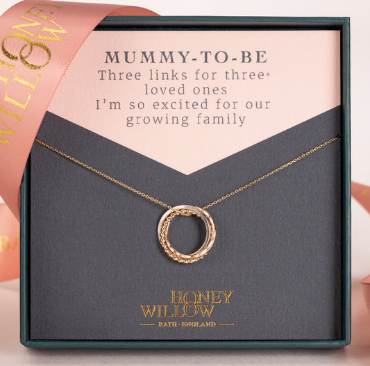 Gift for Mum to Be - 9kt Gold Necklace - 3 Links for 3 Loved ones