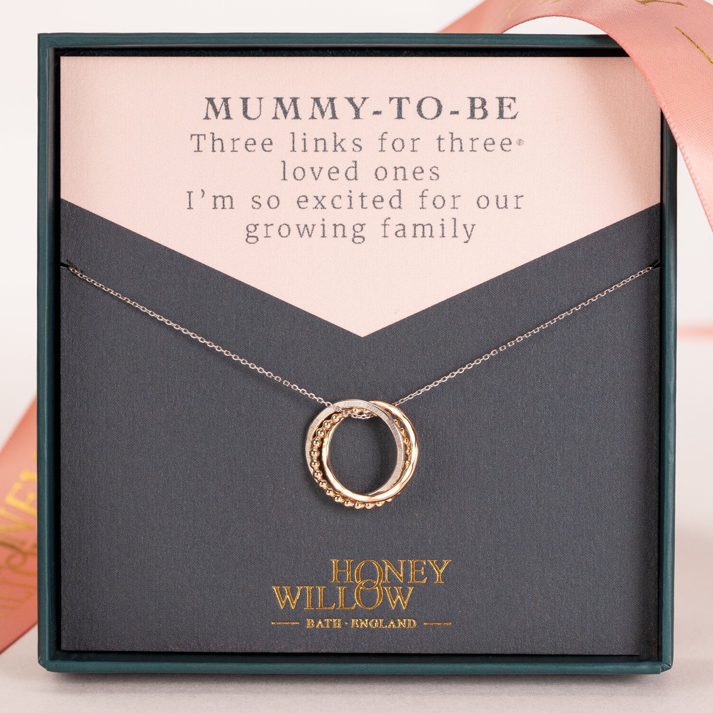 Gift for Mum to Be - 9kt Gold Necklace - 3 Links for 3 Loved ones