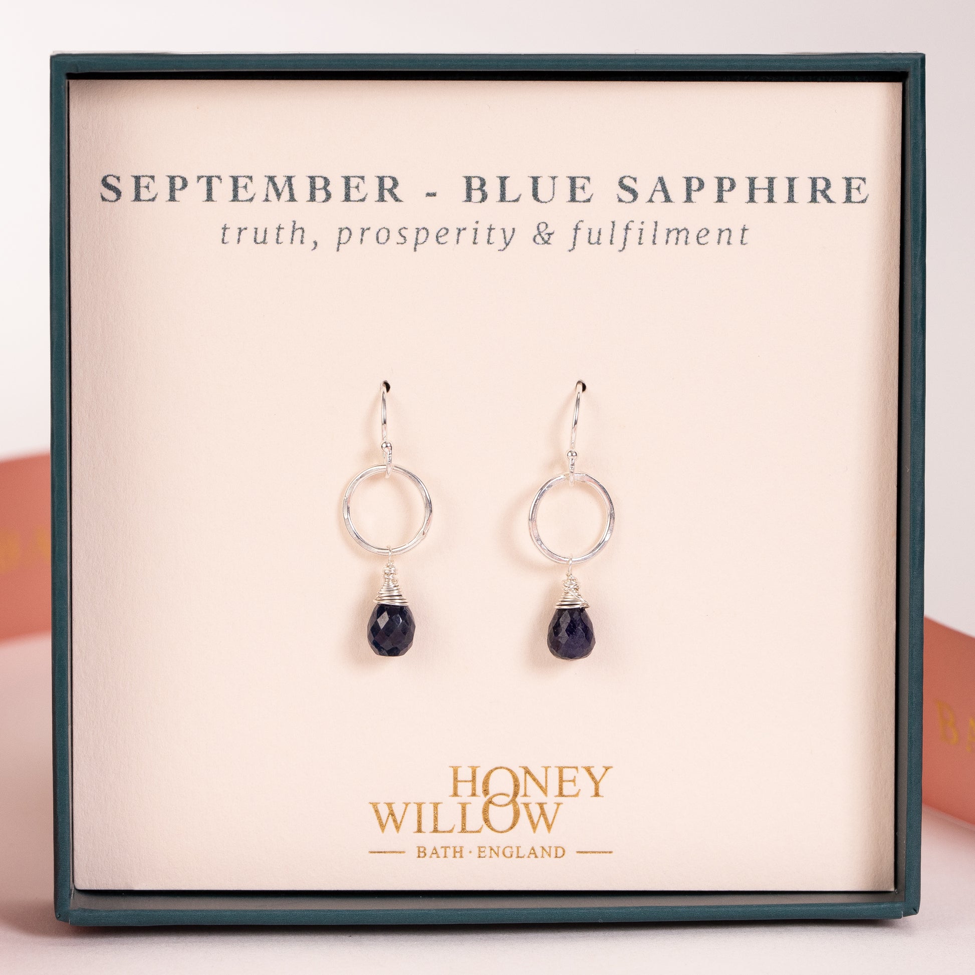 September Birthstone Circle Earrings - Sapphire - Silver & Gold