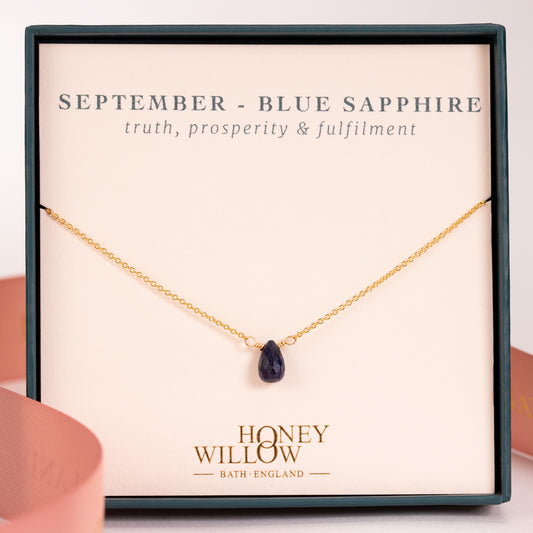 Dainty September Birthstone Necklace - Sapphire - Silver & Gold