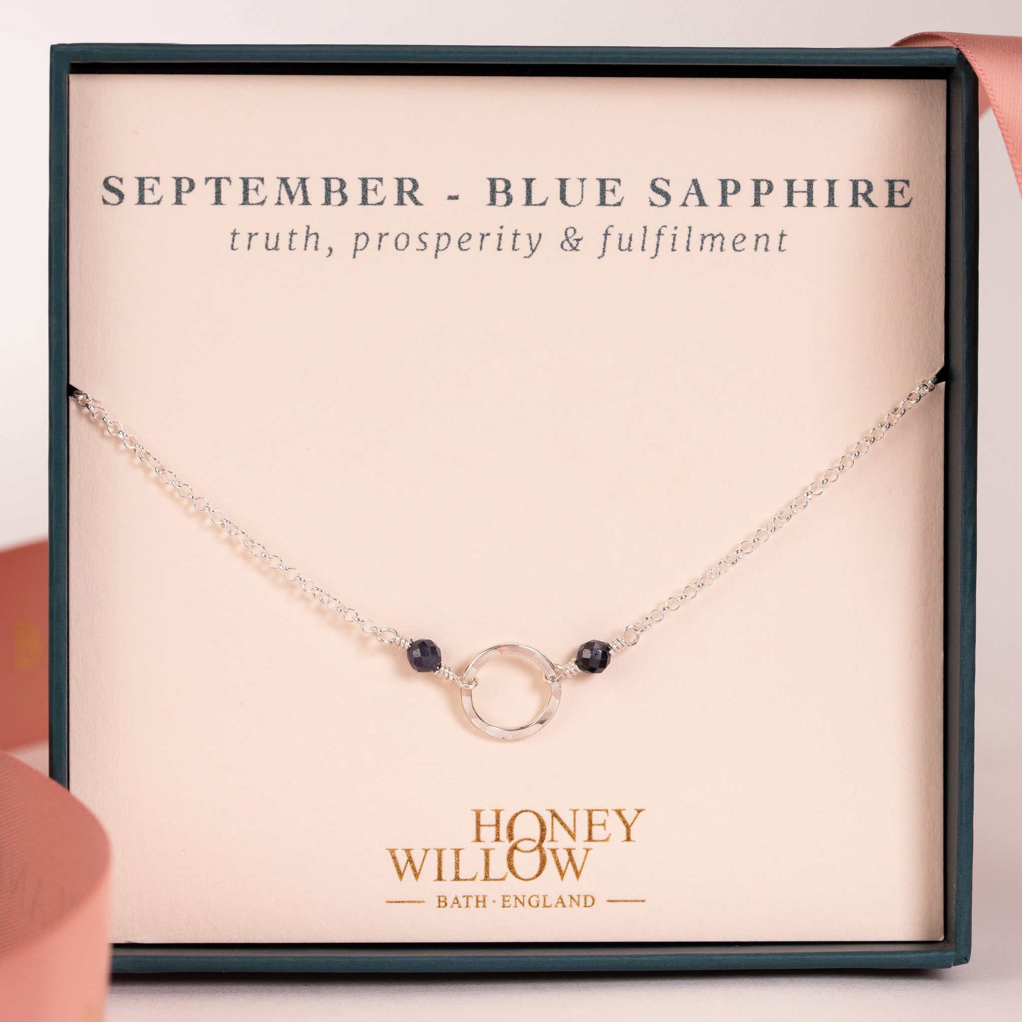 September Birthstone Mini Halo Necklace - Sapphire - Silver & Gold ...