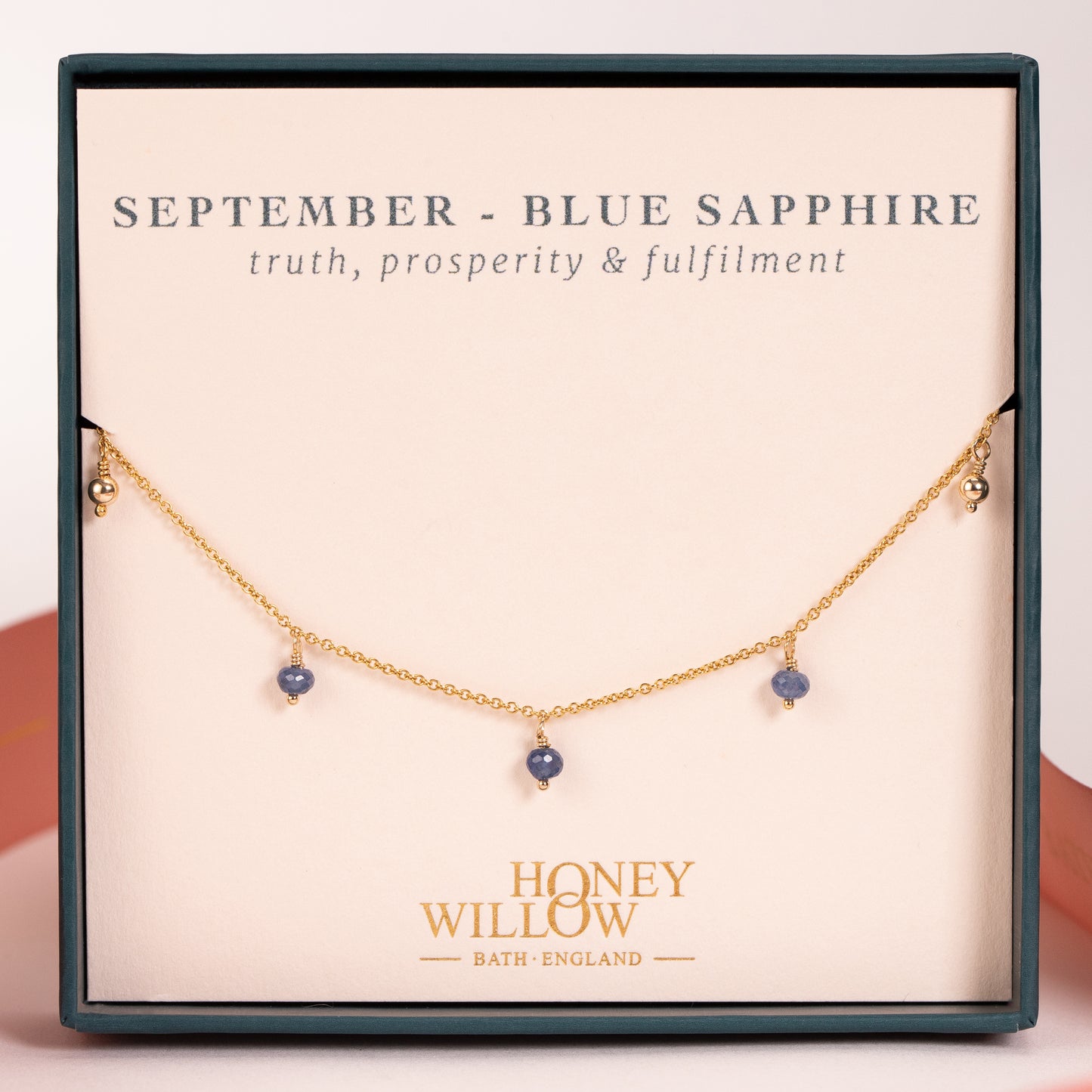 September Birthstone Briolette Choker Necklace - Sapphire - Silver & Gold