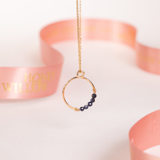 September Birthstone Infinity Necklace - Sapphire - Silver & Gold