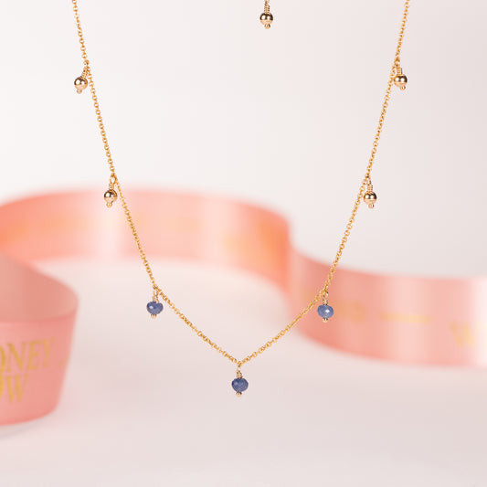 September Birthstone Briolette Choker Necklace - Sapphire - Silver & Gold