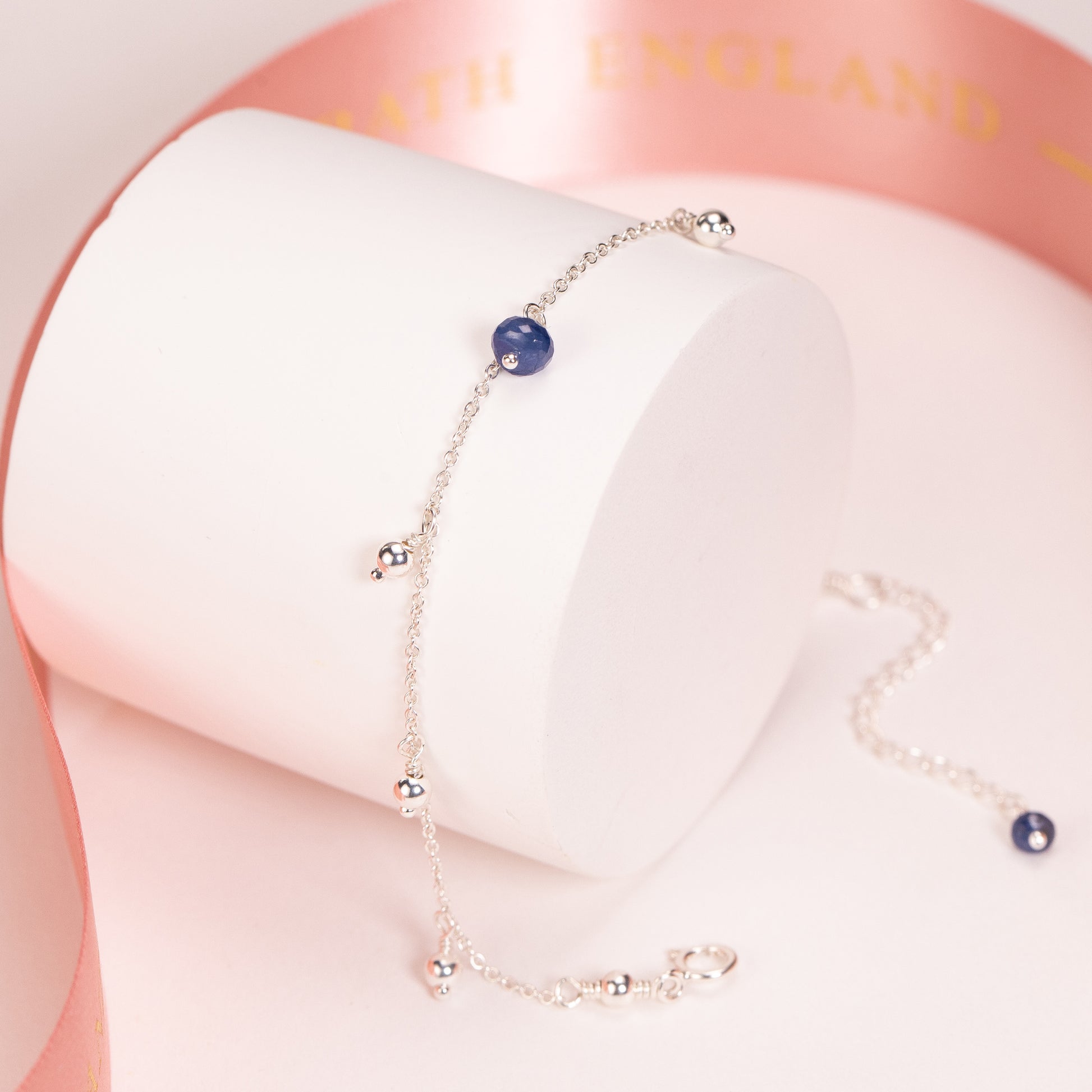 September Birthday Gift - Delicate Double Birthstone Bracelet - Sapphire- Silver & Gold