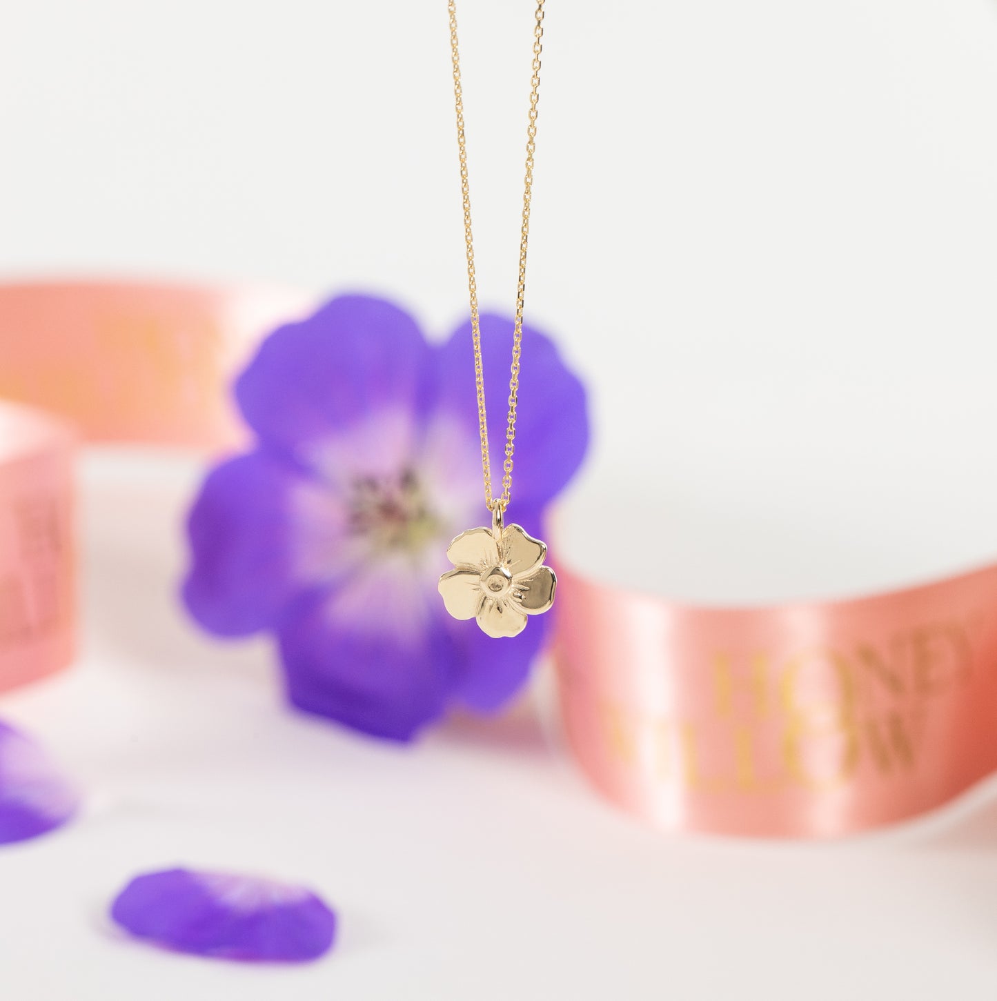 4 Year Work Anniversary Gift - Geranium Flower Necklace - 9ct Gold