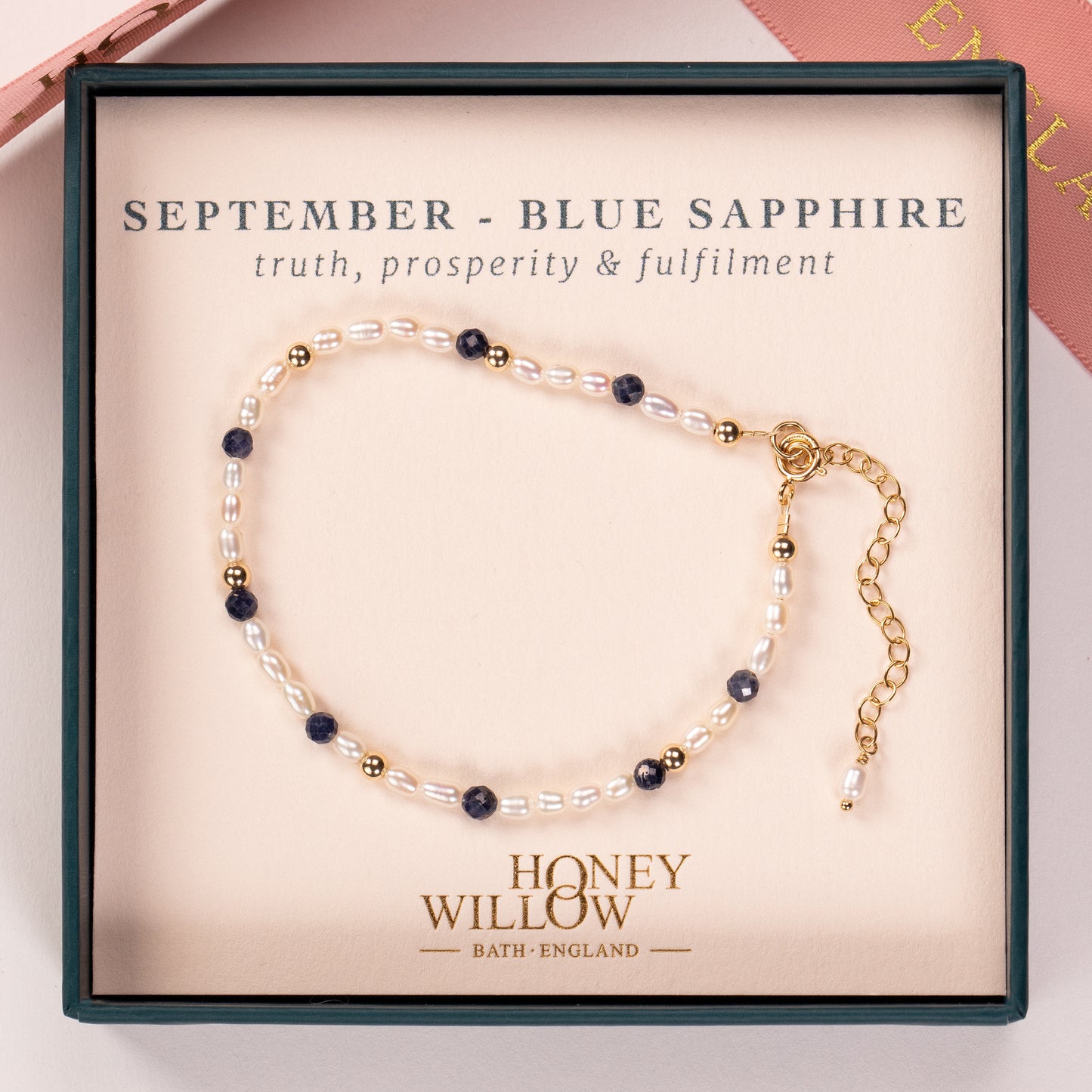 September Birthstone Bracelet - Seed Pearl & Sapphire - Silver & Gold