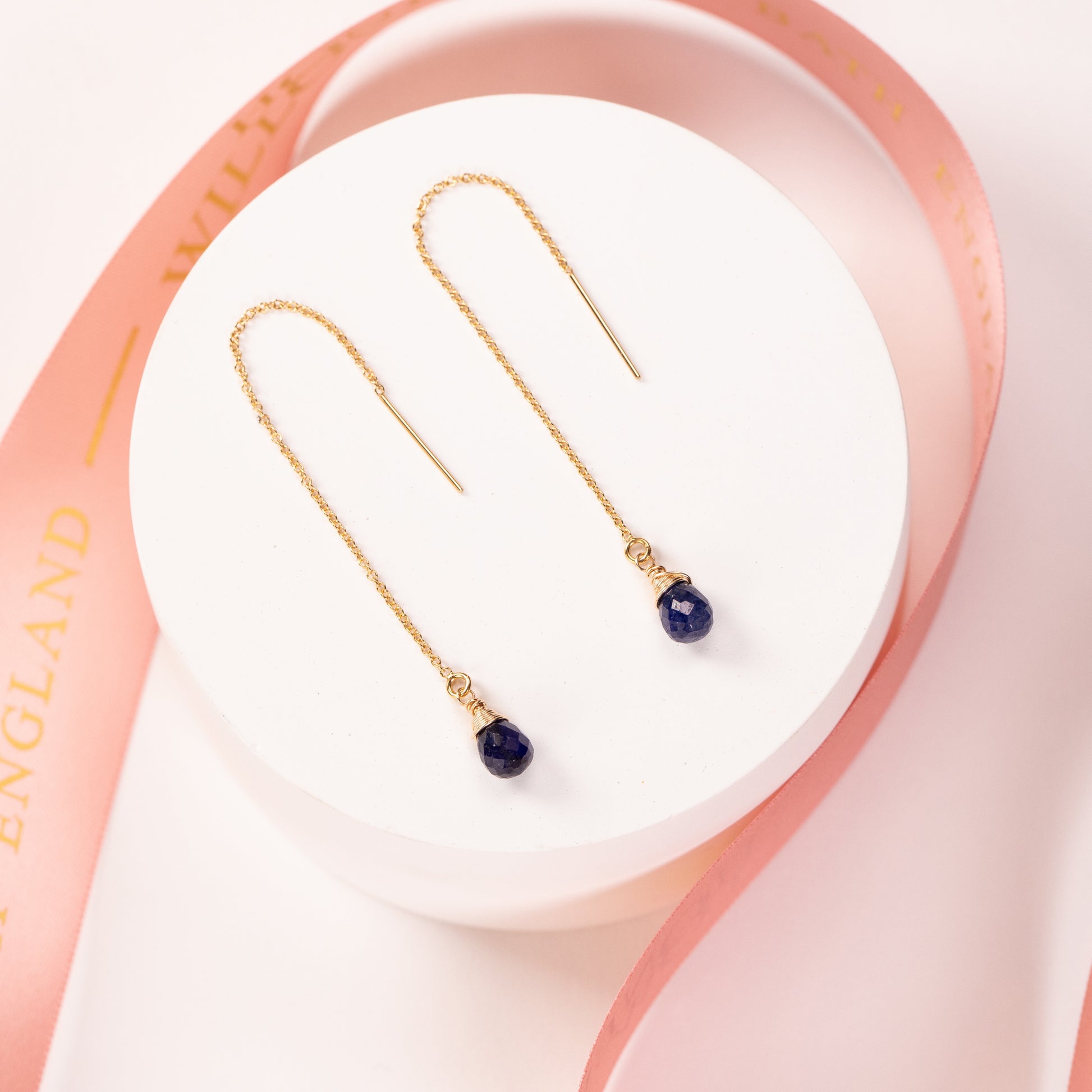 September Birthstone Threader Earrings - Sapphire - Silver & Gold