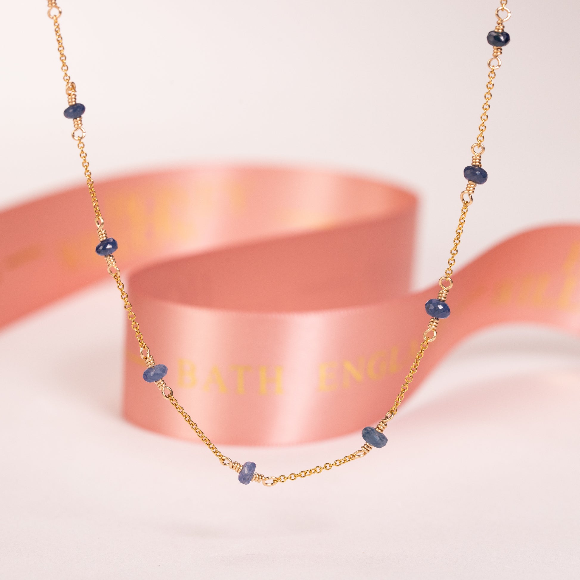 September Birthstone Satellite Necklace - Sapphire - Silver & Gold