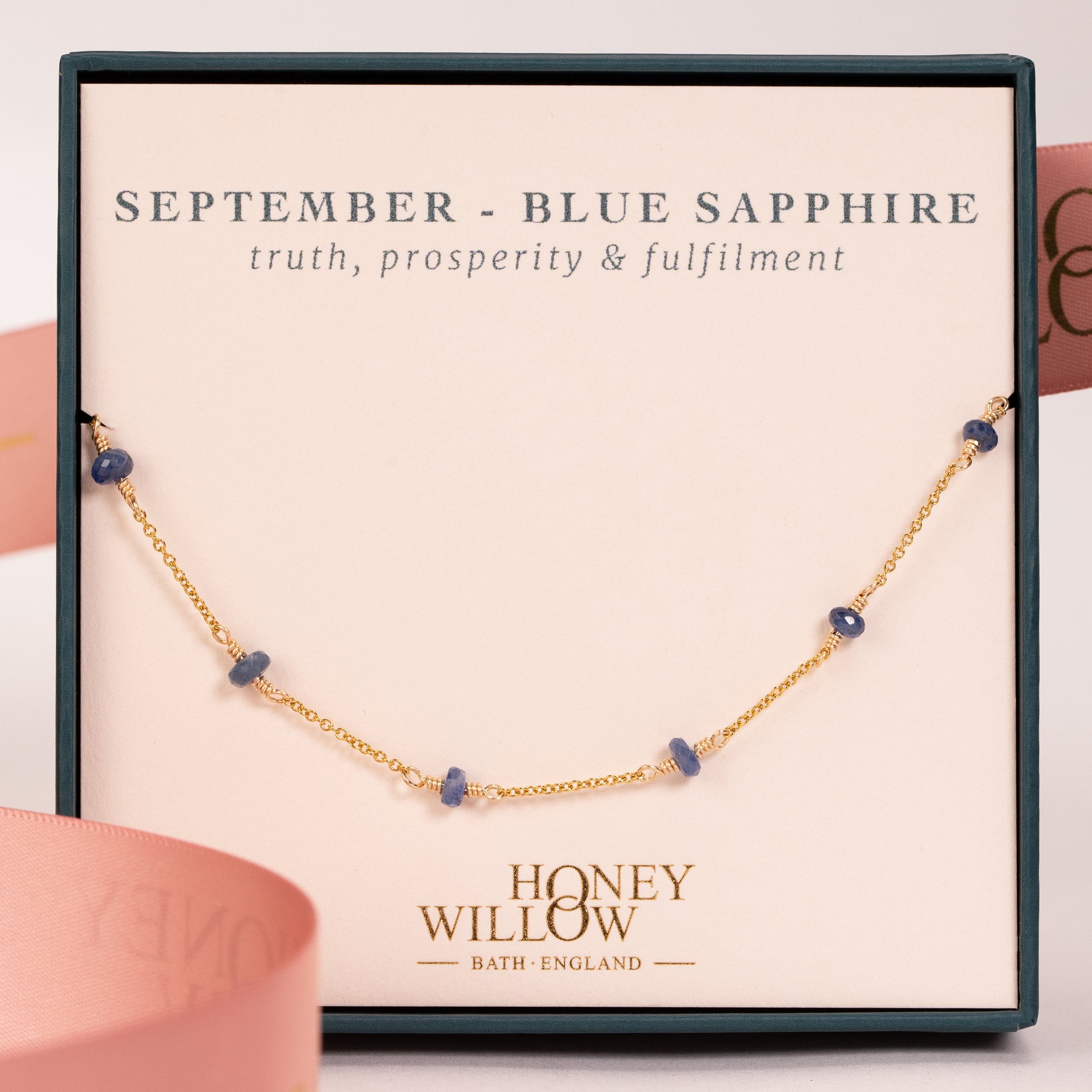 September Birthstone Satellite Necklace - Sapphire - Silver & Gold