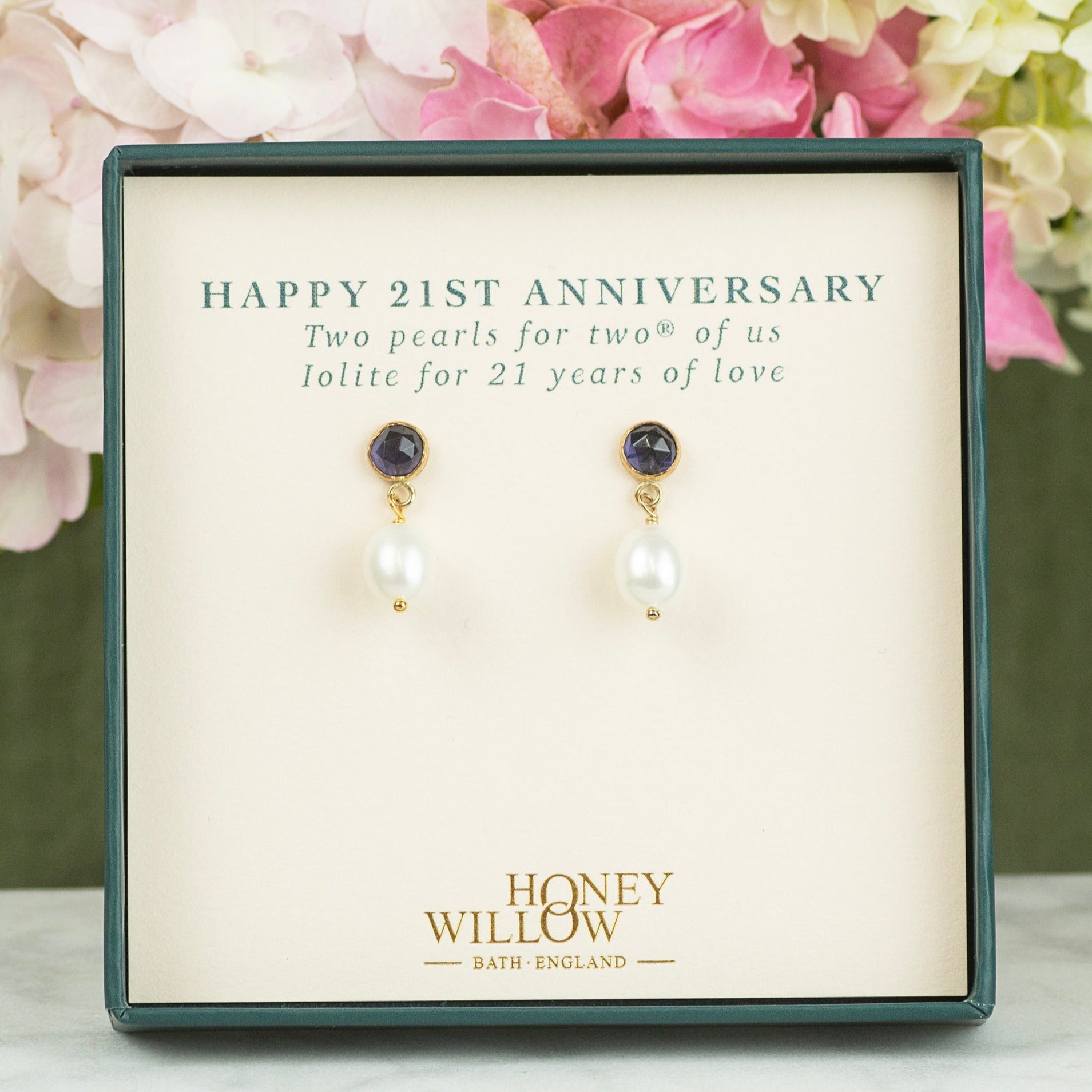 21st Anniversary Gift - Iolite Anniversary Earrings - Silver & Gold