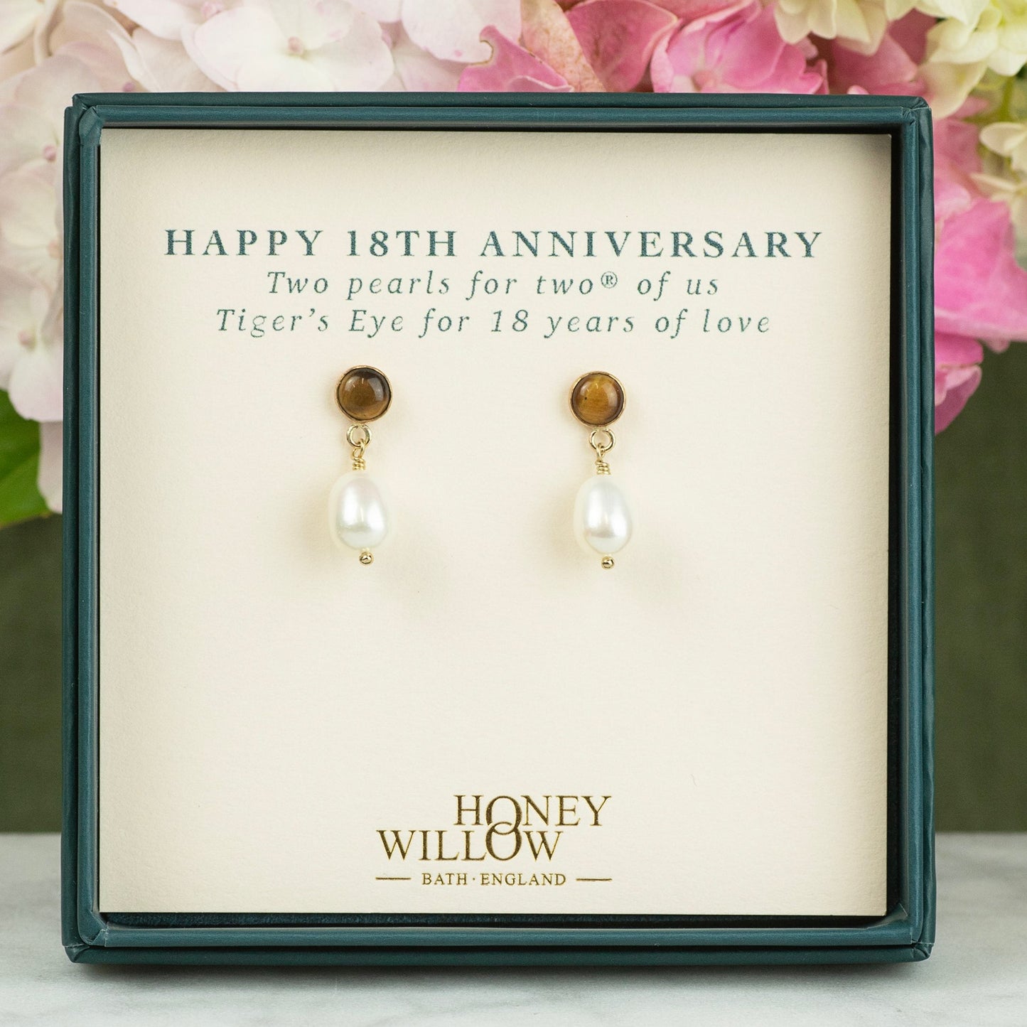 18th Anniversary Gift - Tiger's Eye Anniversary Earrings - Silver & Gold