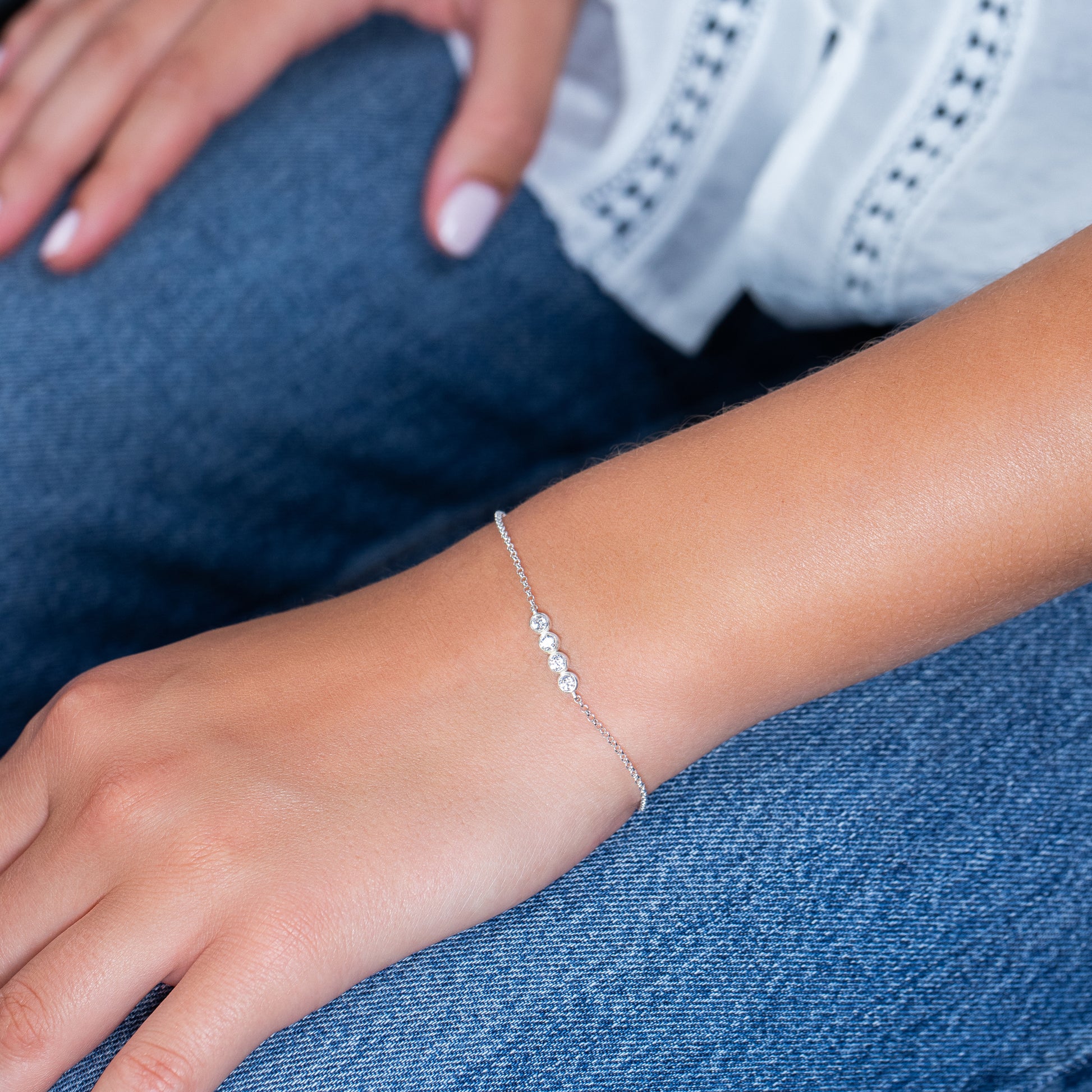 Family Diamond Bracelet - 4 Diamonds for 4 Loved Ones - Lab Grown Diamond & Silver