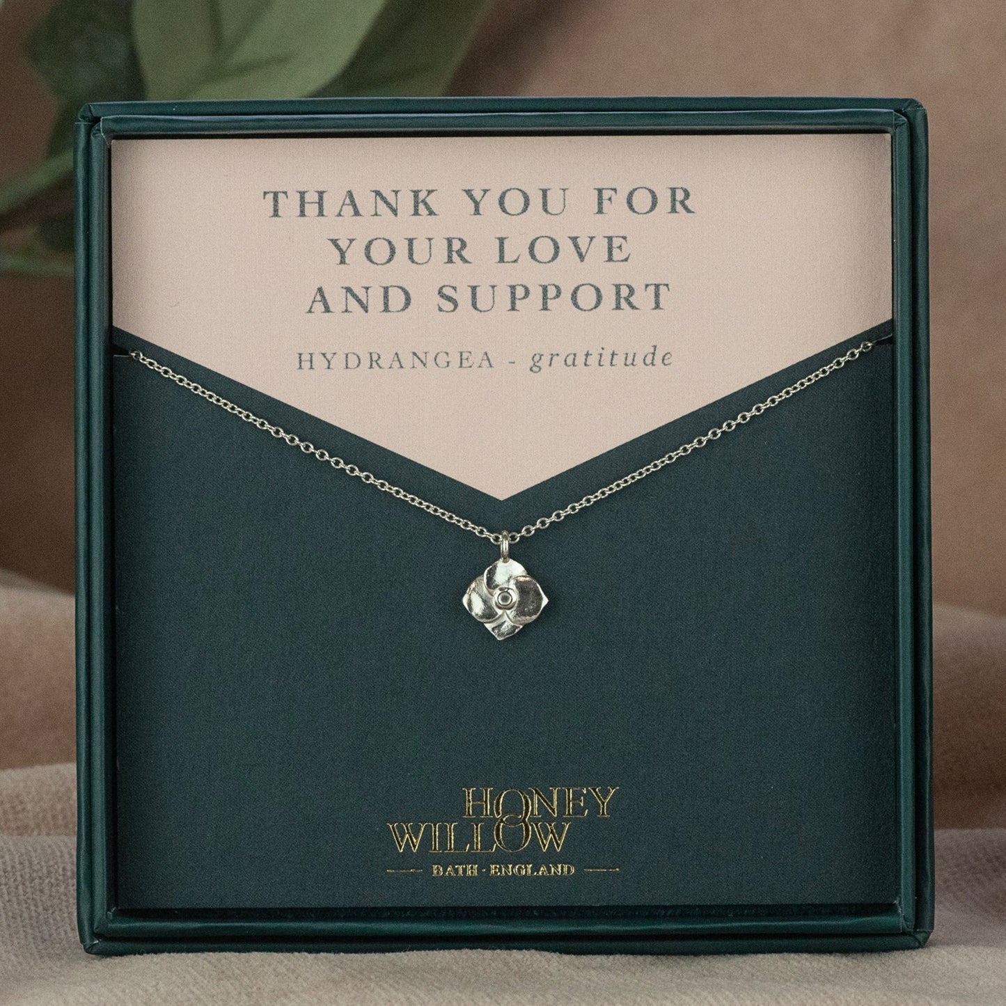 Thank You Gift - Hydrangea Flower Necklace - Silver