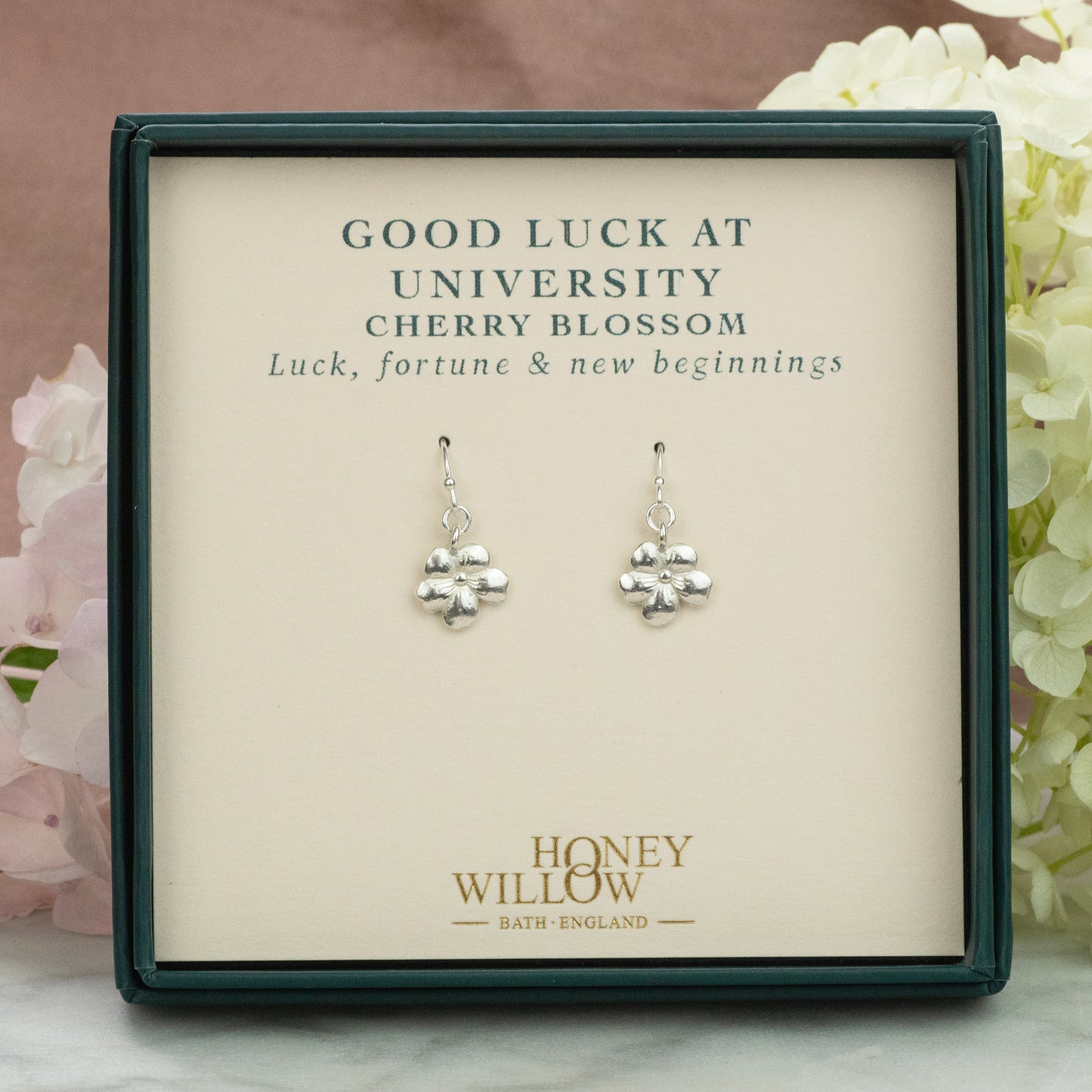 Good Luck Gift for University - Cherry Blossom Earrings - Silver