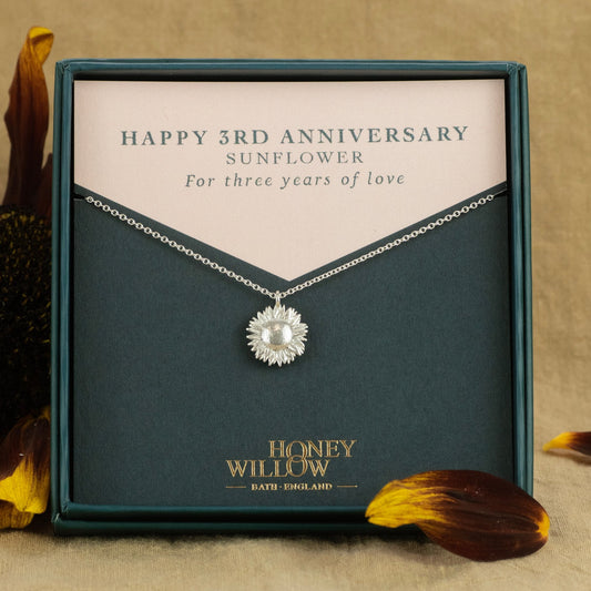 3rd Anniversary Gift - Sunflower Necklace - Silver