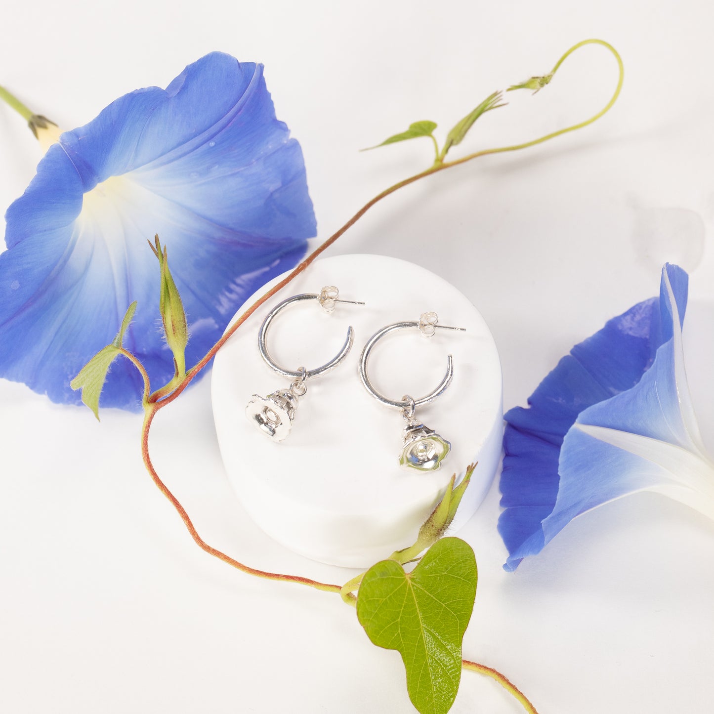 Morning Glory Flower Hoop Earrings - Strength - Silver - 2cm