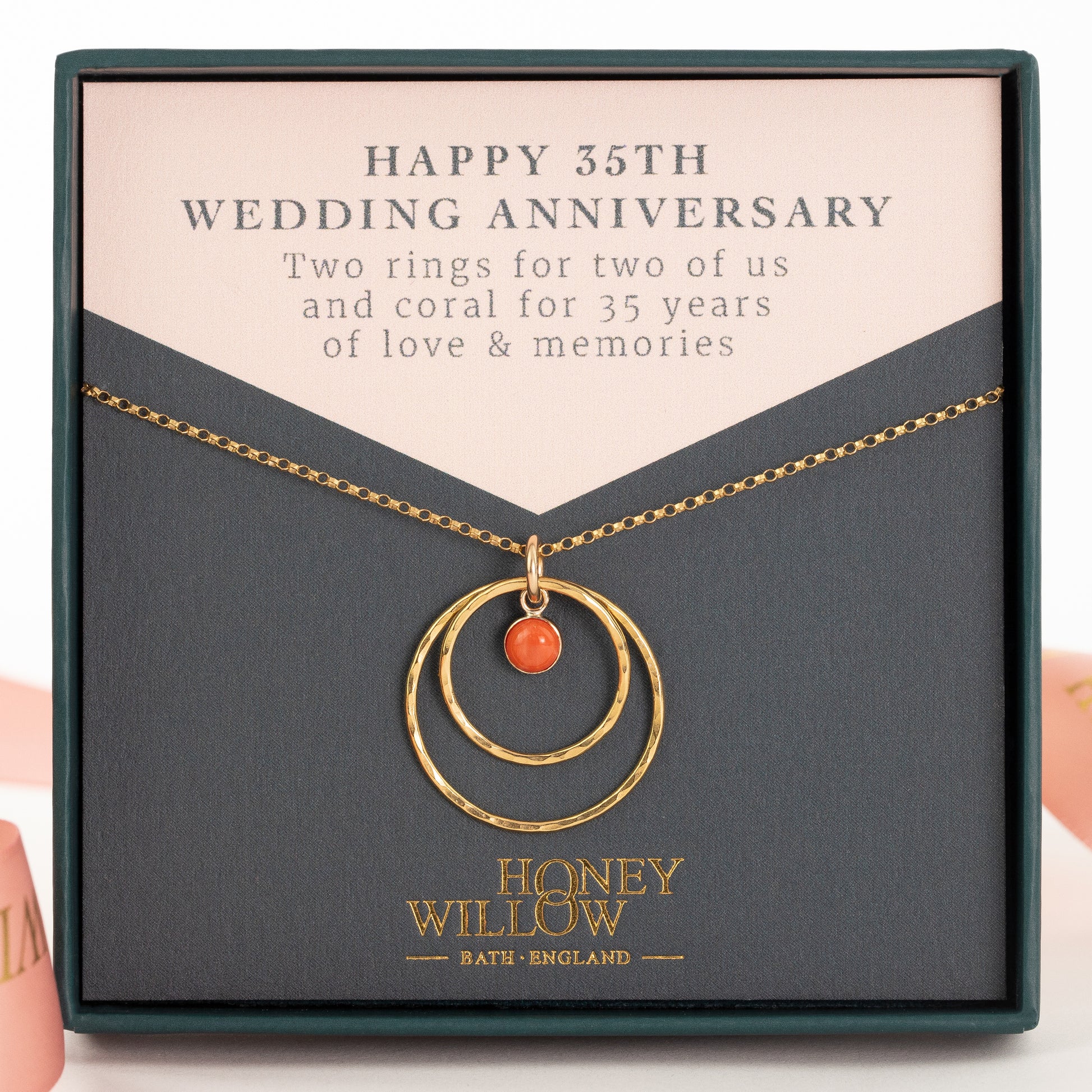 35th Wedding Anniversary Gift - Coral Anniversary Necklace - Silver & Gold
