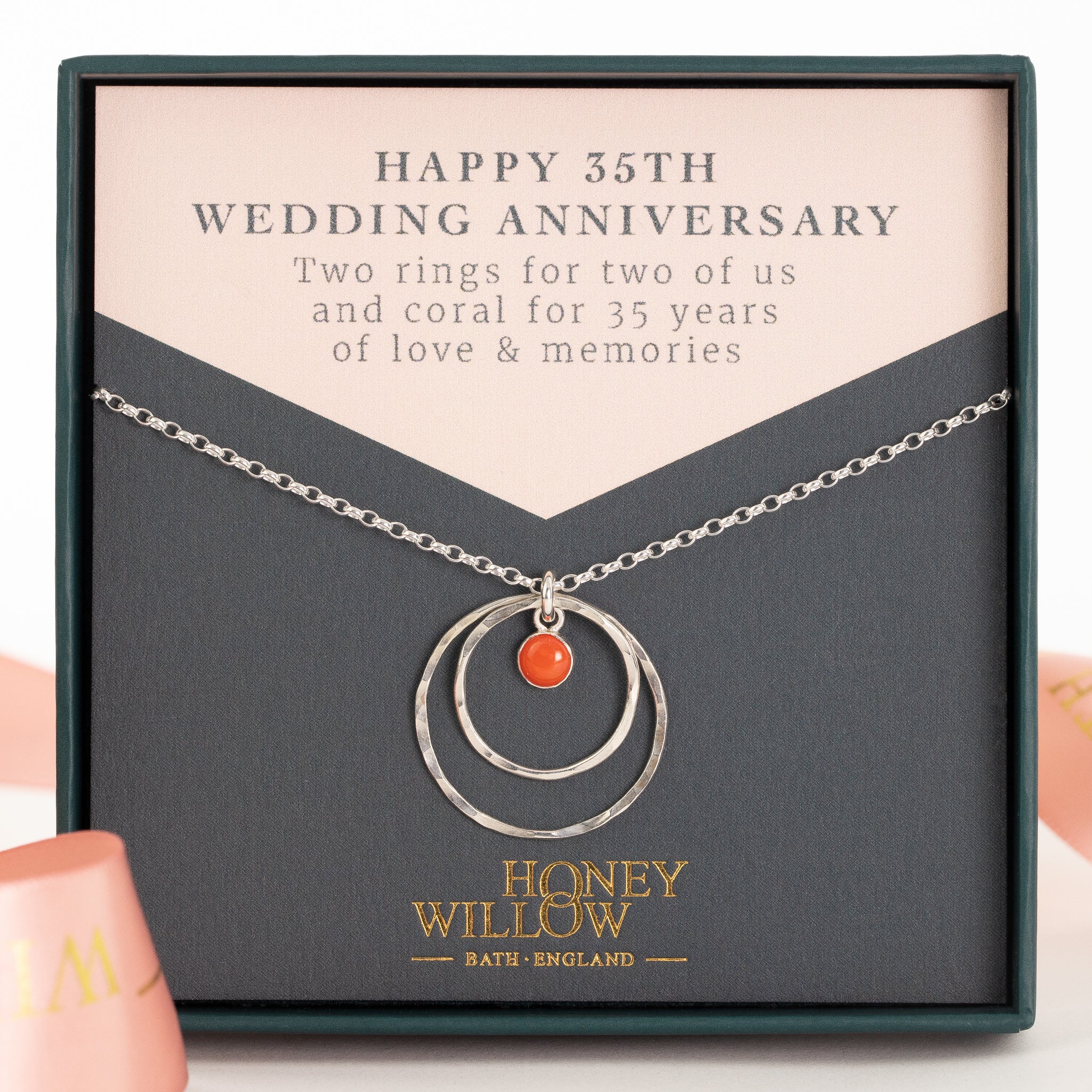 35th Wedding Anniversary Gift - Coral Anniversary Necklace - Silver 35th Wedding Anniversary Gift - Coral Anniversary Necklace - Silver