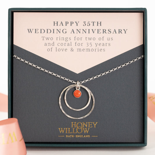 35th Wedding Anniversary Gift - Coral Anniversary Necklace - Silver & Gold