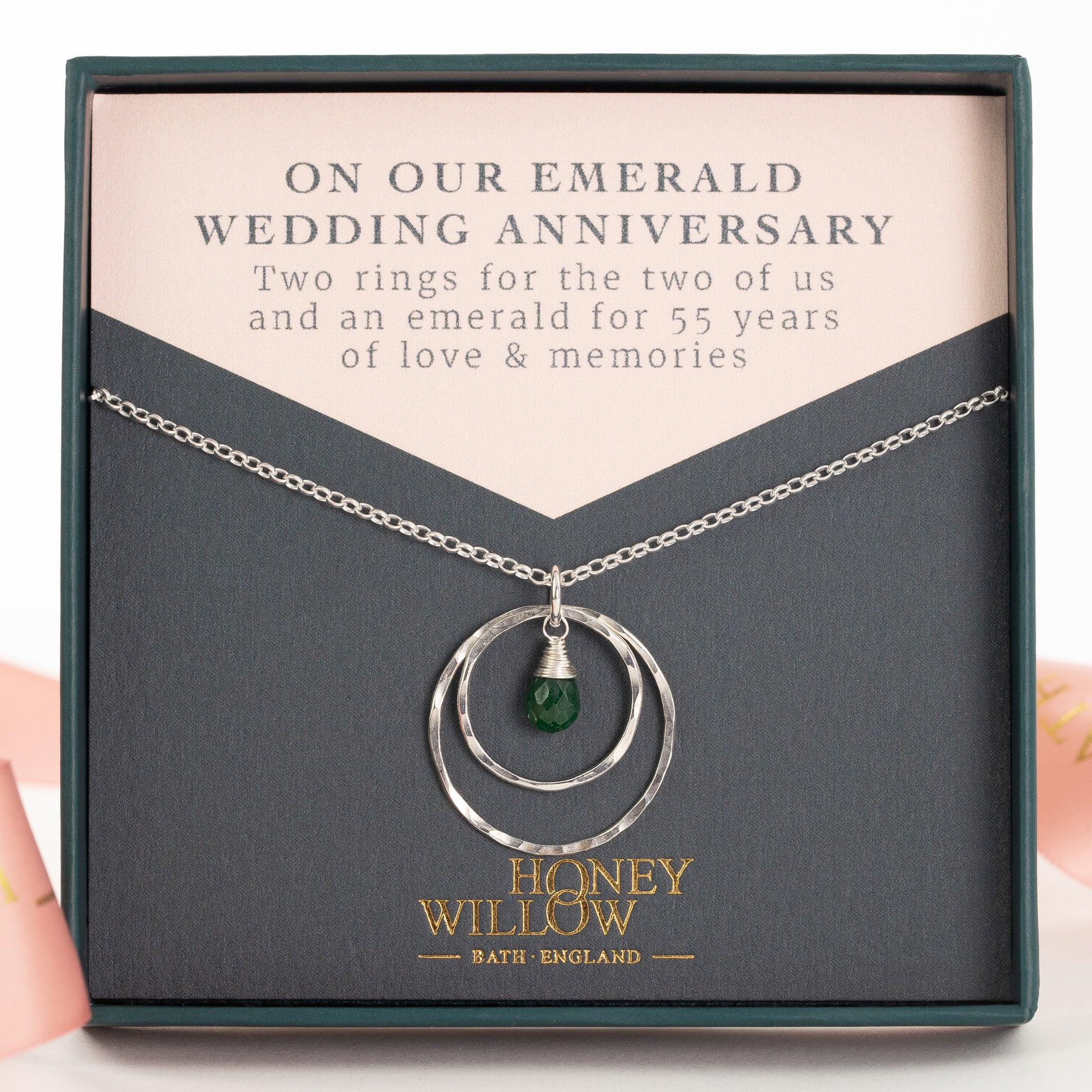 55th Wedding Anniversary Necklace - Emerald Anniversary Gift - Silver & Gold