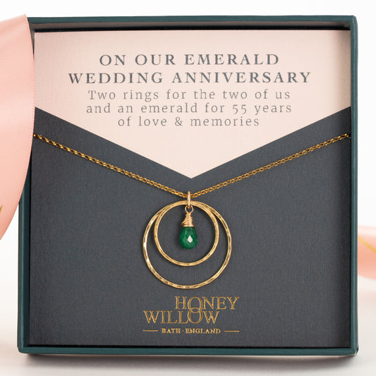 55th Wedding Anniversary Necklace - Emerald Anniversary Gift - Silver & Gold