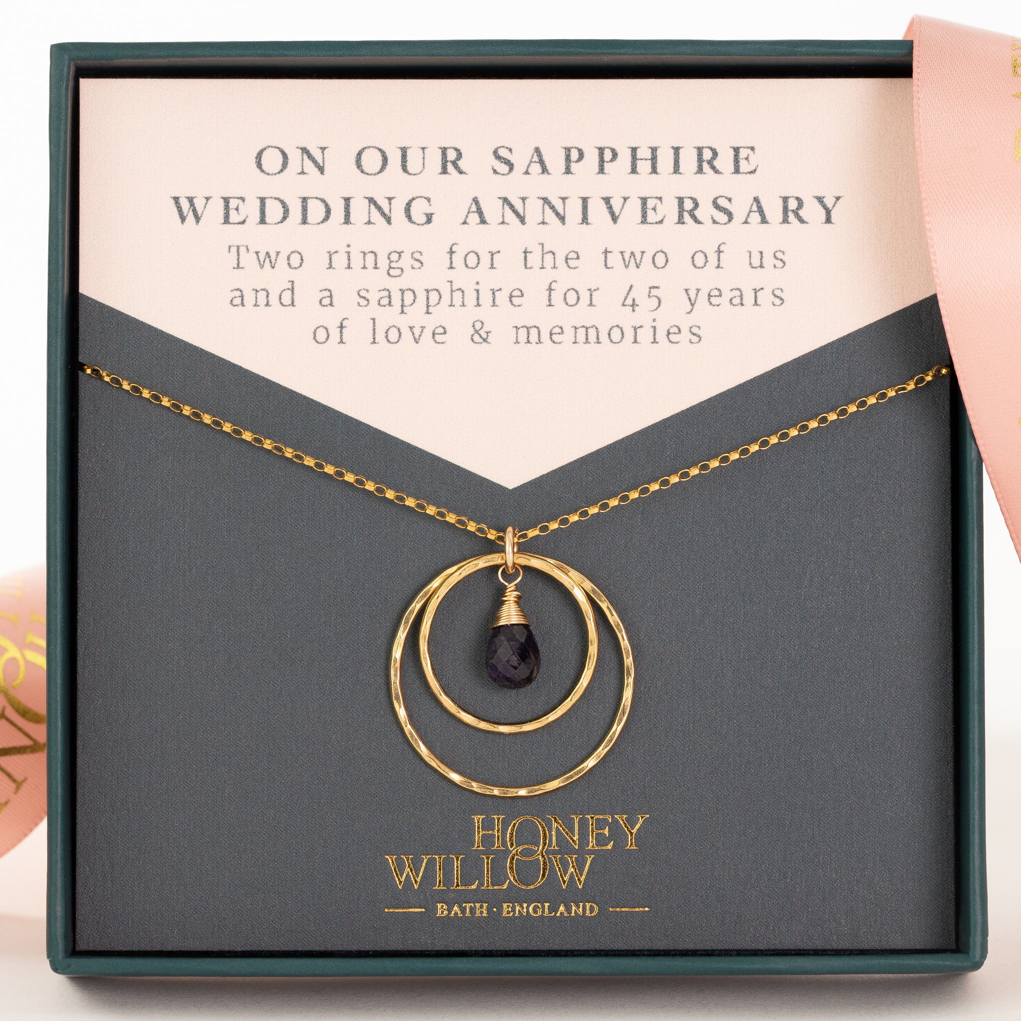 Sapphire Wedding Anniversary Necklace - 45th Anniversary Gift - 9kt Go –  Honey Willow - handmade jewellery