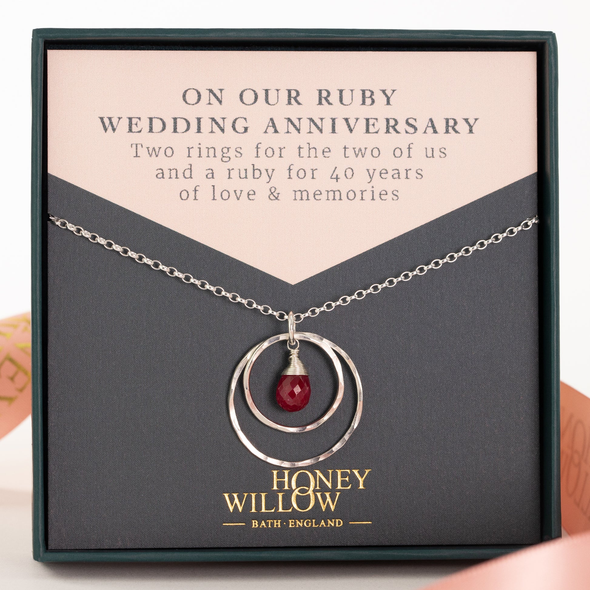 Ruby Anniversary Necklace - 40th Anniversary Gift - Silver & Gold