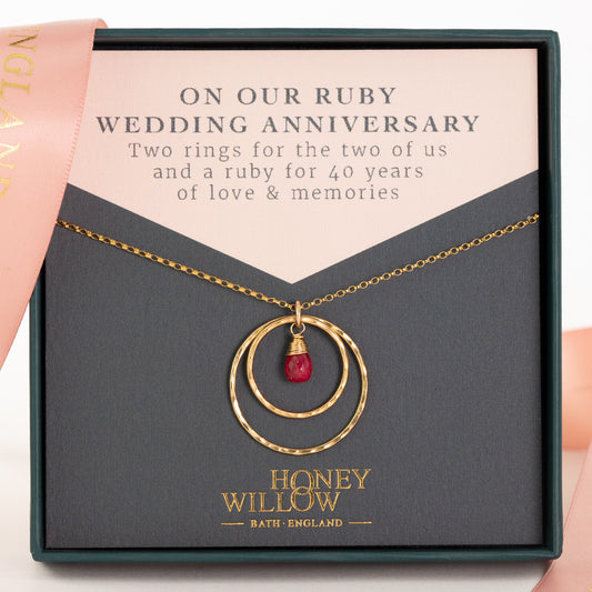 Ruby Anniversary Necklace - 40th Anniversary Gift - Silver & Gold