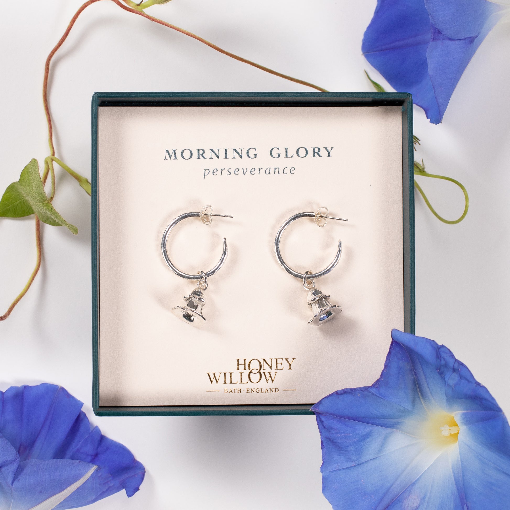 Morning Glory Flower Hoop Earrings - Strength - Silver - 2cm