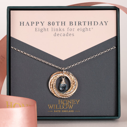 80th Birthday Birthstone Necklace - The Original 8 Links for 8 Decades - Silver & Gold