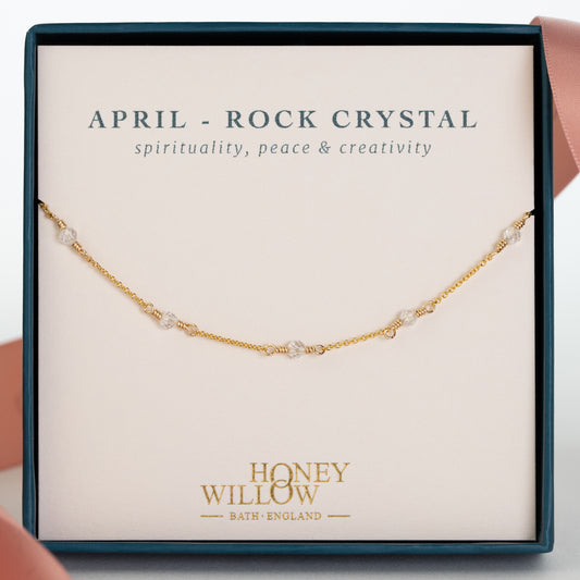 April Birthstone Satellite Necklace - Rock Crystal - Silver & Gold