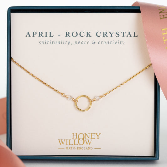 April Birthstone Halo Necklace - Silver & Gold
