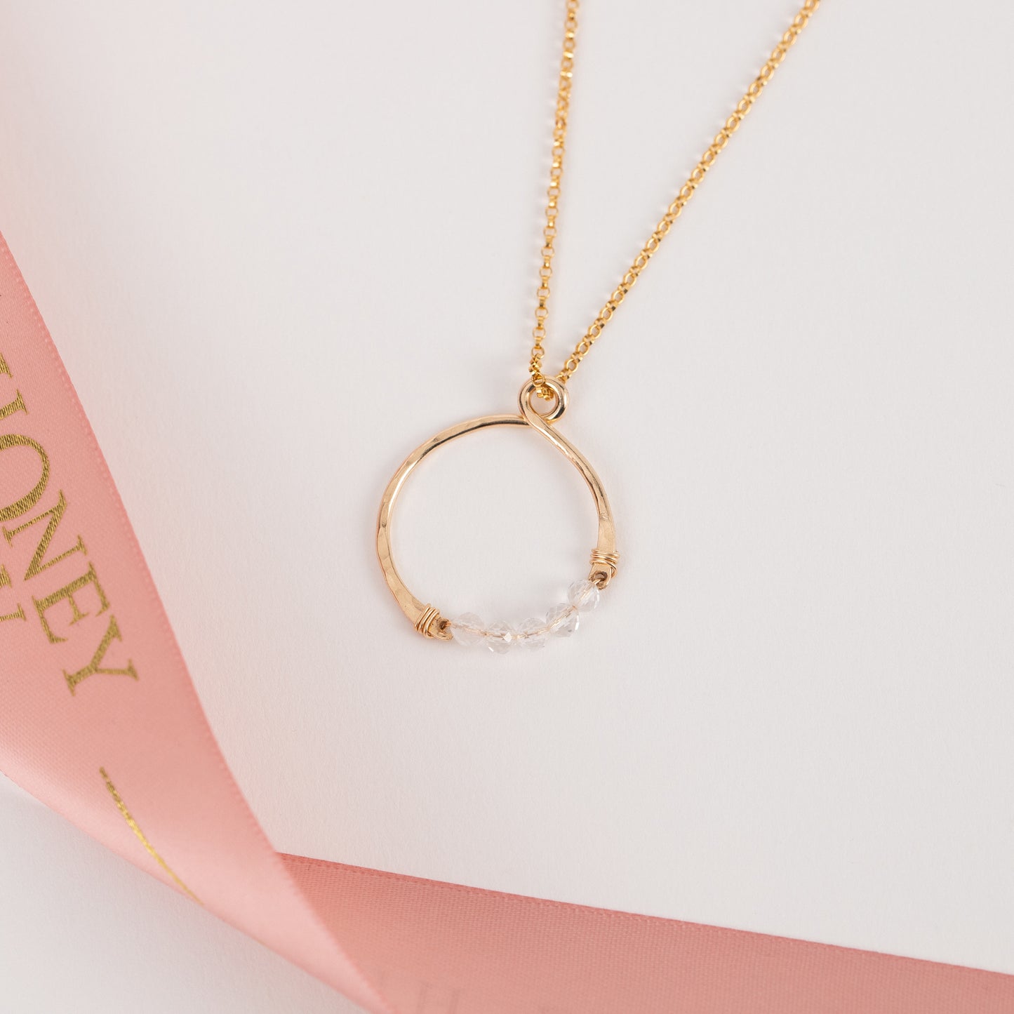 April Birthstone Infinity Necklace - Rock Crystal - Silver & Gold