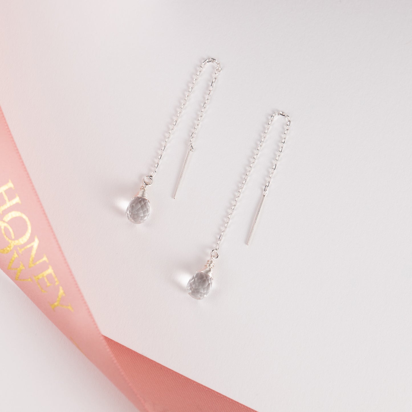 April Birthstone Threader Earrings - Rock Crystal - Silver & Gold