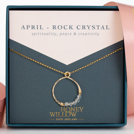 April Birthstone Infinity Necklace - Rock Crystal - Silver & Gold