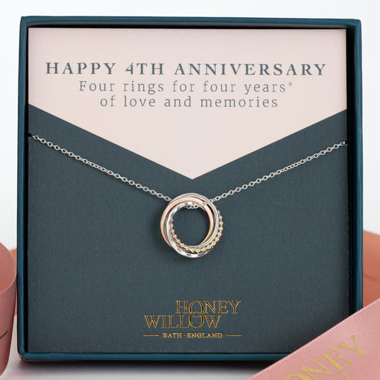 4th Anniversary Necklace - The Original 4 Links for 4 Years Necklace - Petite 9kt Gold, Rose Gold, Silver