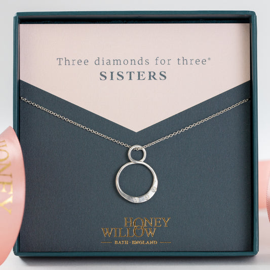 3 Sisters Infinity Necklace - 3 Diamonds for 3 Sisters - Silver