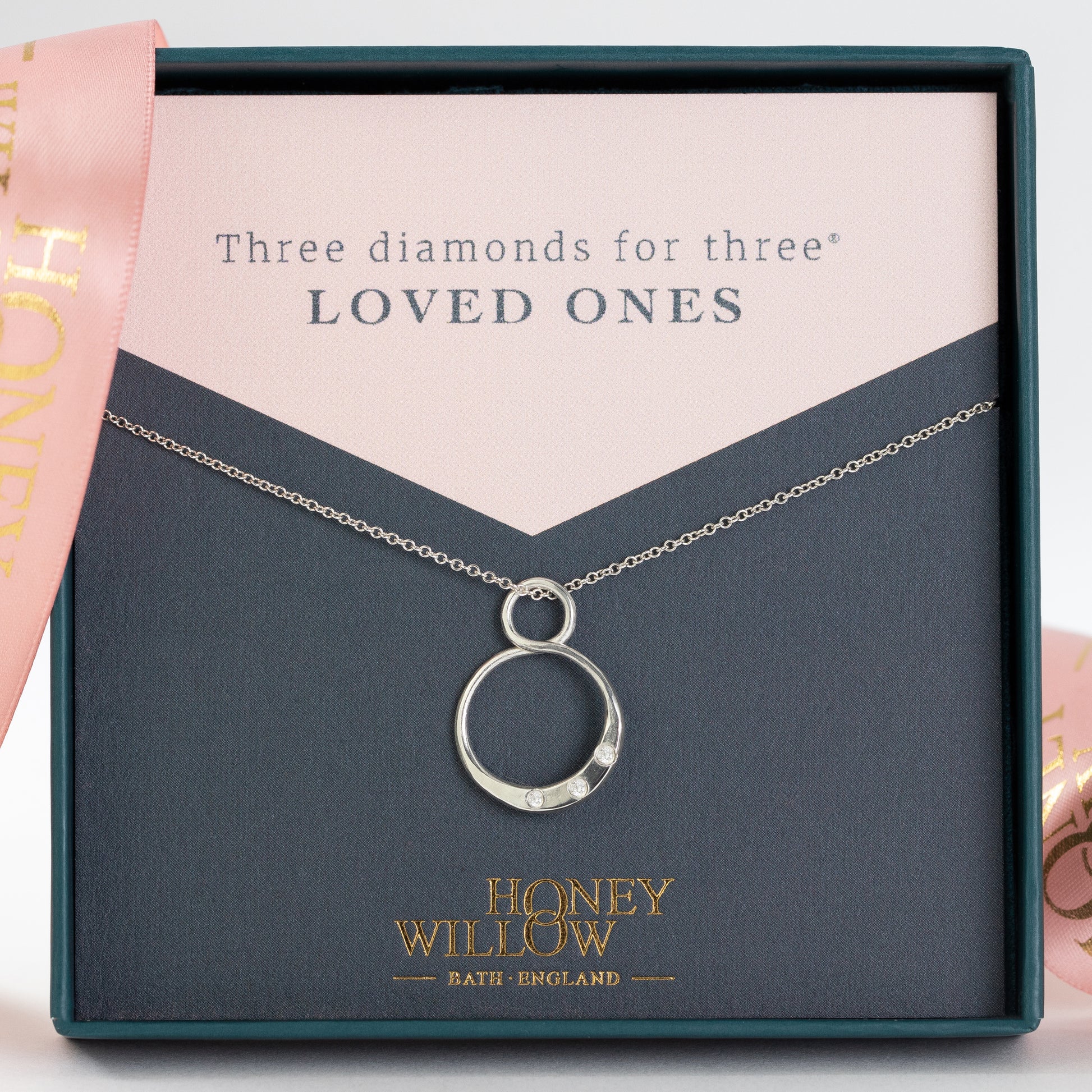 Petite Diamond Infinity Necklace- 3 Diamonds for 3 Loved Ones - Silver