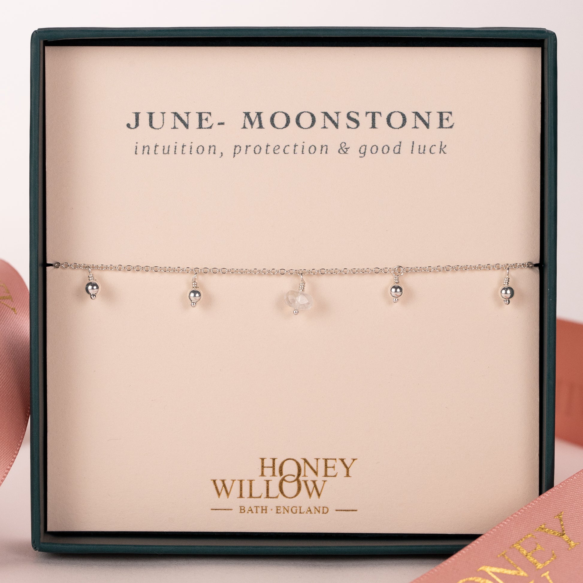 June Birthday Gift - Delicate Double Birthstone Bracelet - Moonstone - Silver & Gold