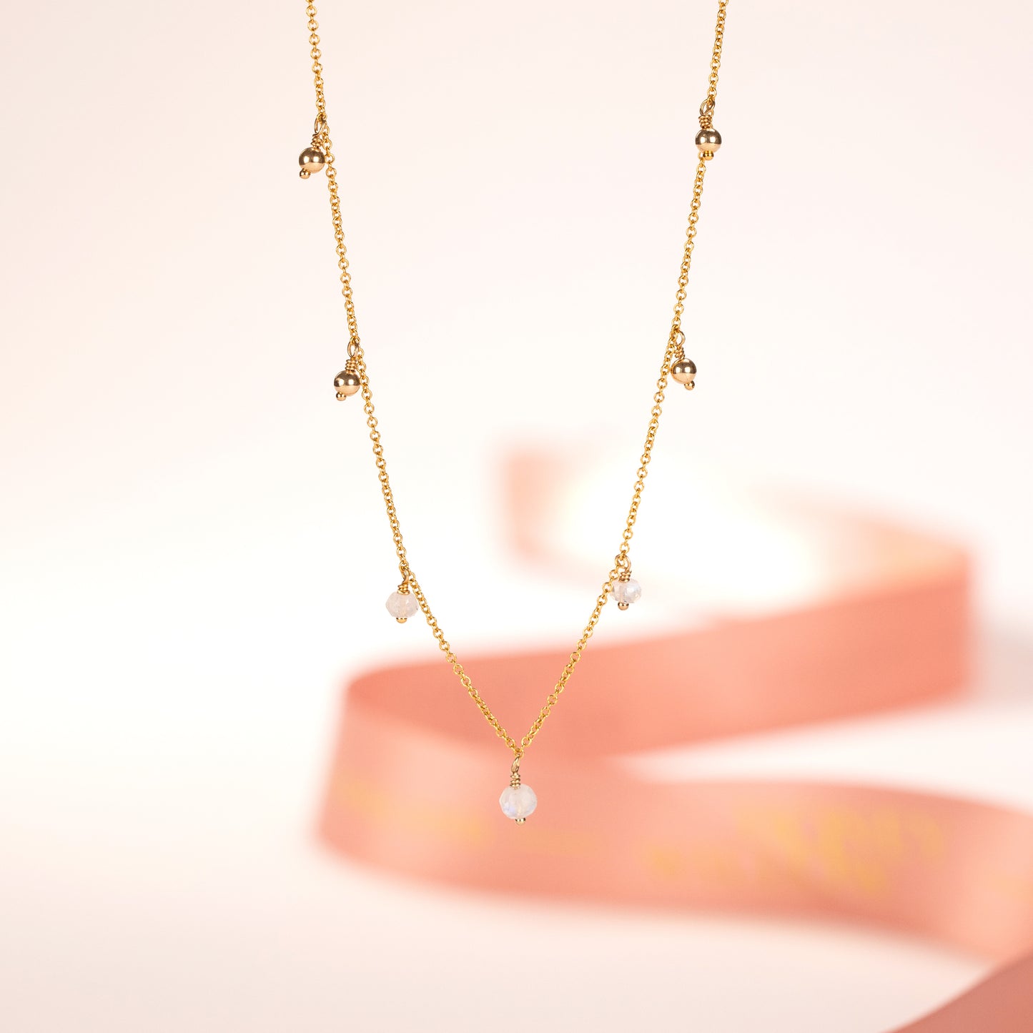 June Birthstone Trio Choker Necklace - Moonstone - Silver & Gold