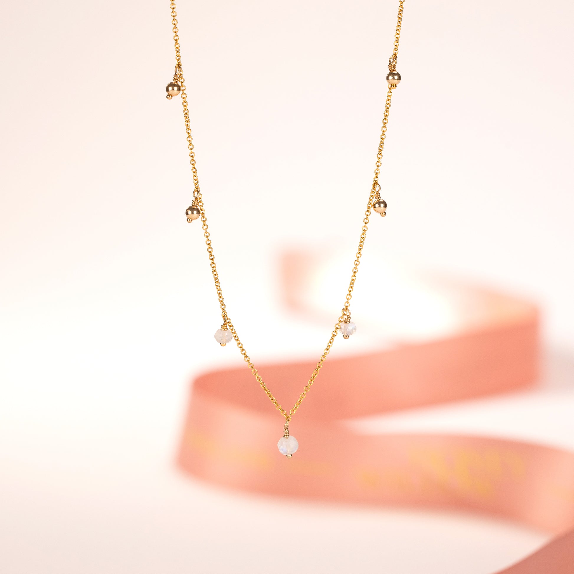 June Birthstone Trio Choker Necklace - Moonstone - Silver & Gold