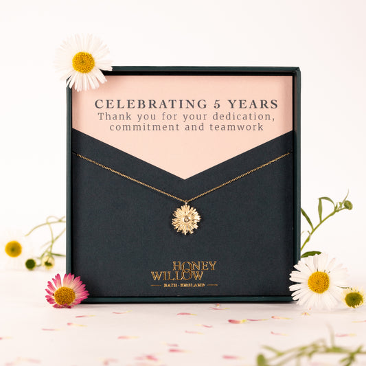 5 Year Work Anniversary Gift - Daisy Flower Necklace - 9ct Gold