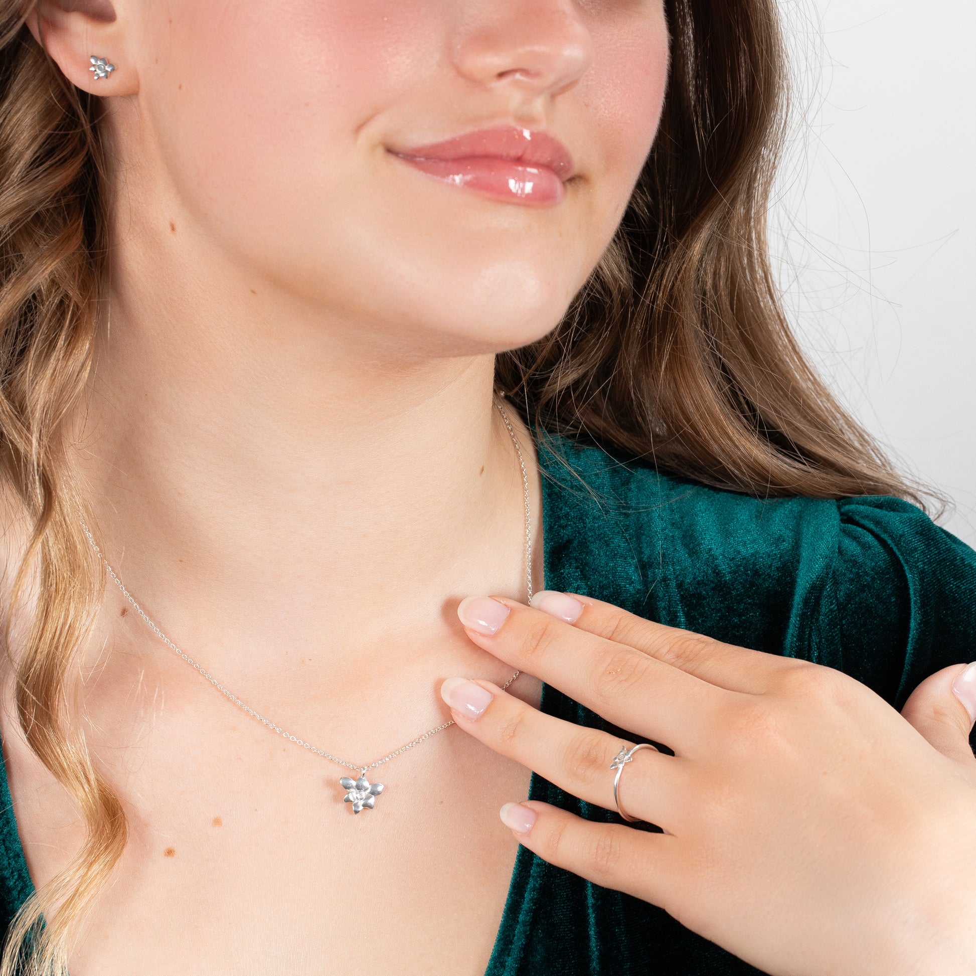 7 Year Work Anniversary Gift - Freesia Flower Necklace - Silver