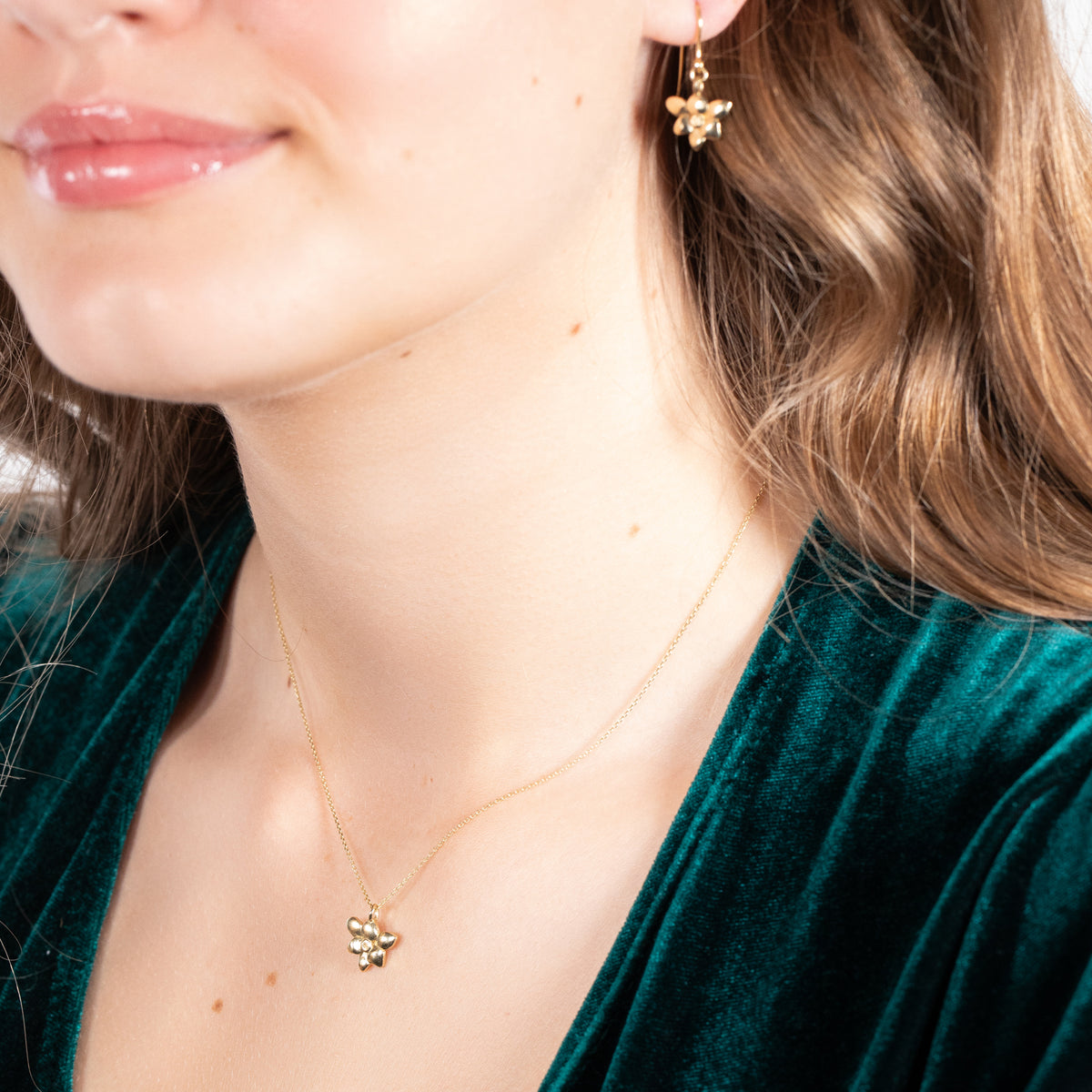 7 Year Work Anniversary Gift - Freesia Flower Necklace - 9ct Gold