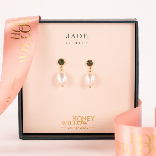 Jade & Pearl Earrings - Harmony - Silver & Gold