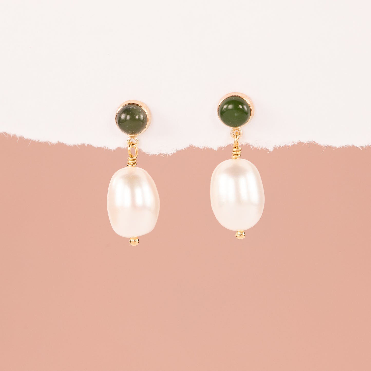Jade & Pearl Earrings - Harmony - Silver & Gold