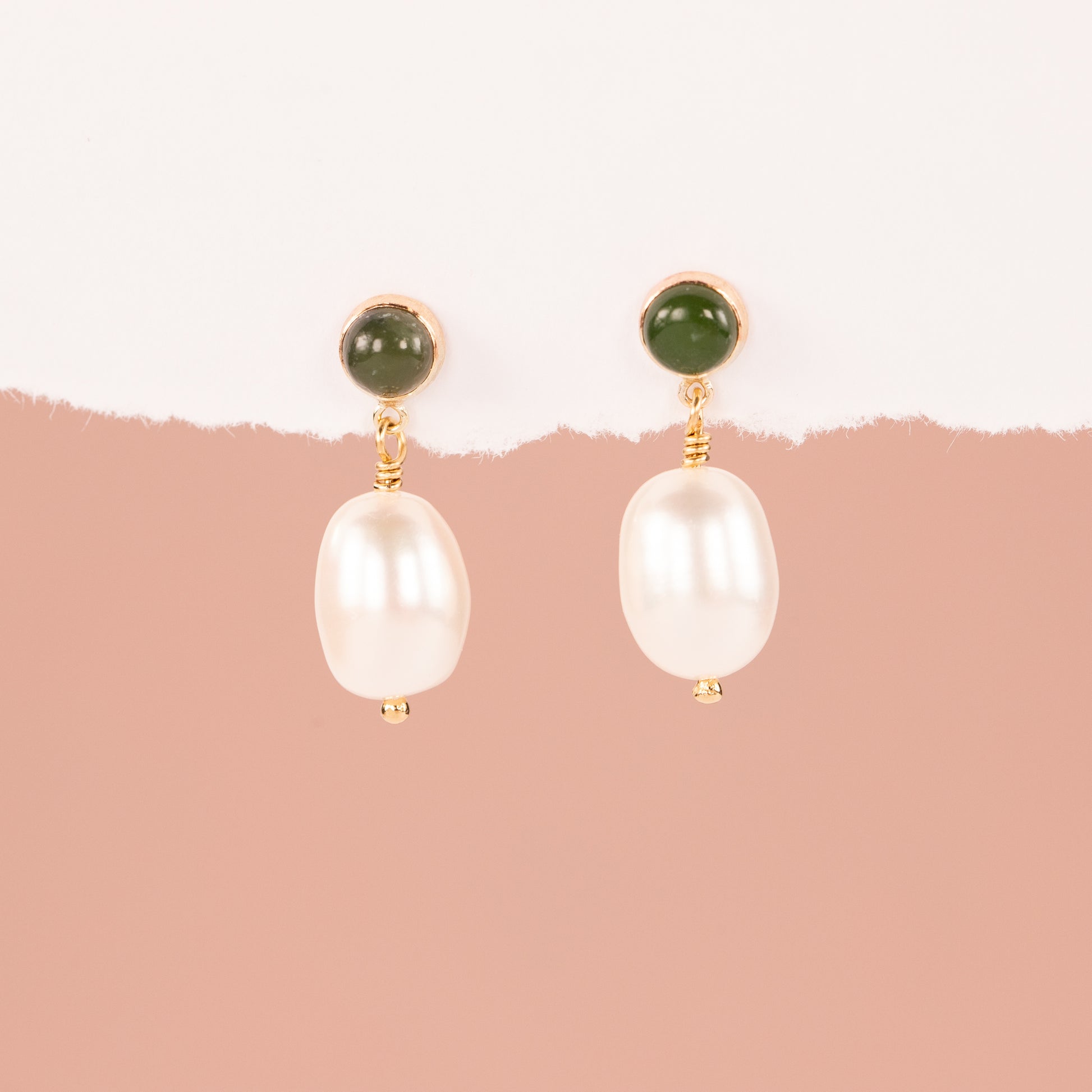 Jade & Pearl Earrings - Harmony - Silver & Gold