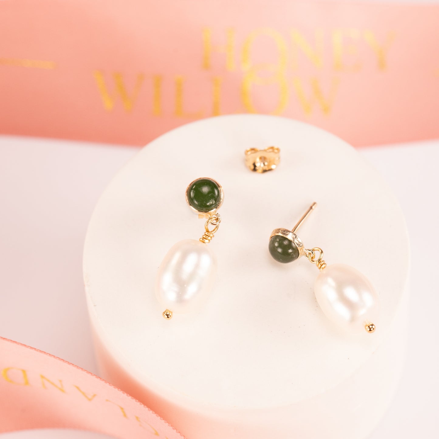 Jade & Pearl Earrings - Harmony - Silver & Gold