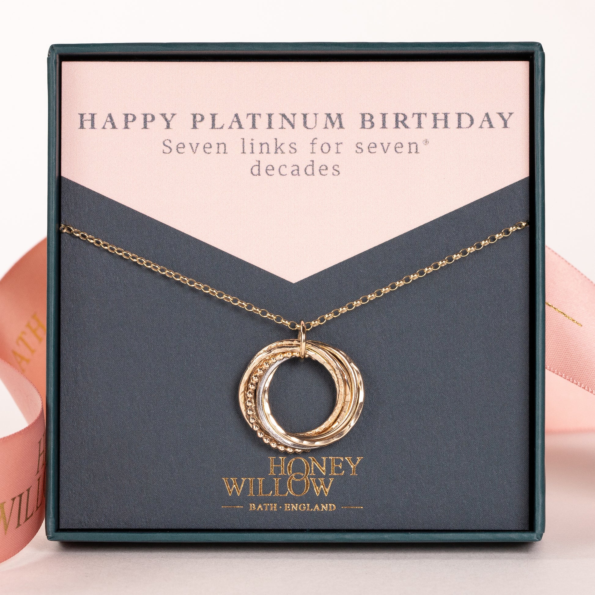 9kt Gold 70th Birthday Necklace The Original Links for Decades Necklace Recycled Gold Platinum 16 inches